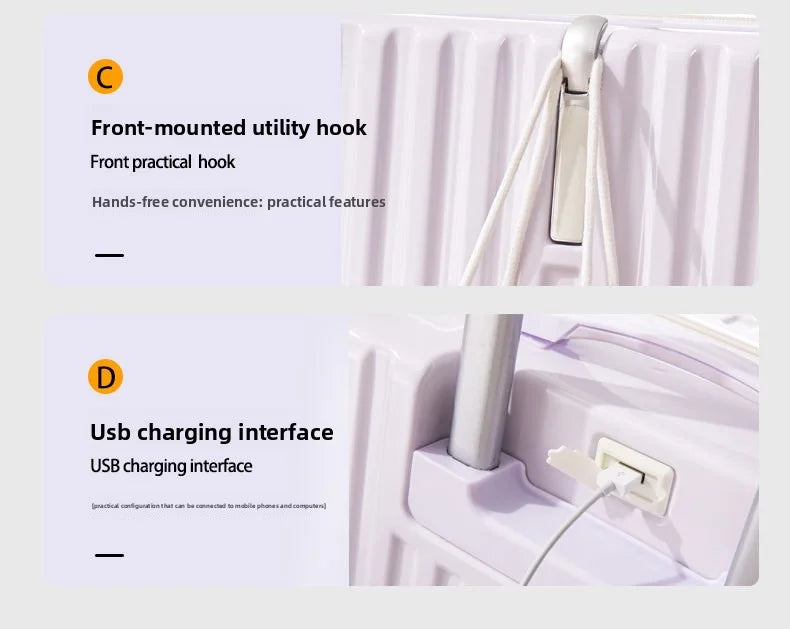 20/22/24 Inch Gradient Color Luggage Boarding Trolley Suitcase Safety Combination Lock Front Hook Silent Universal Roller