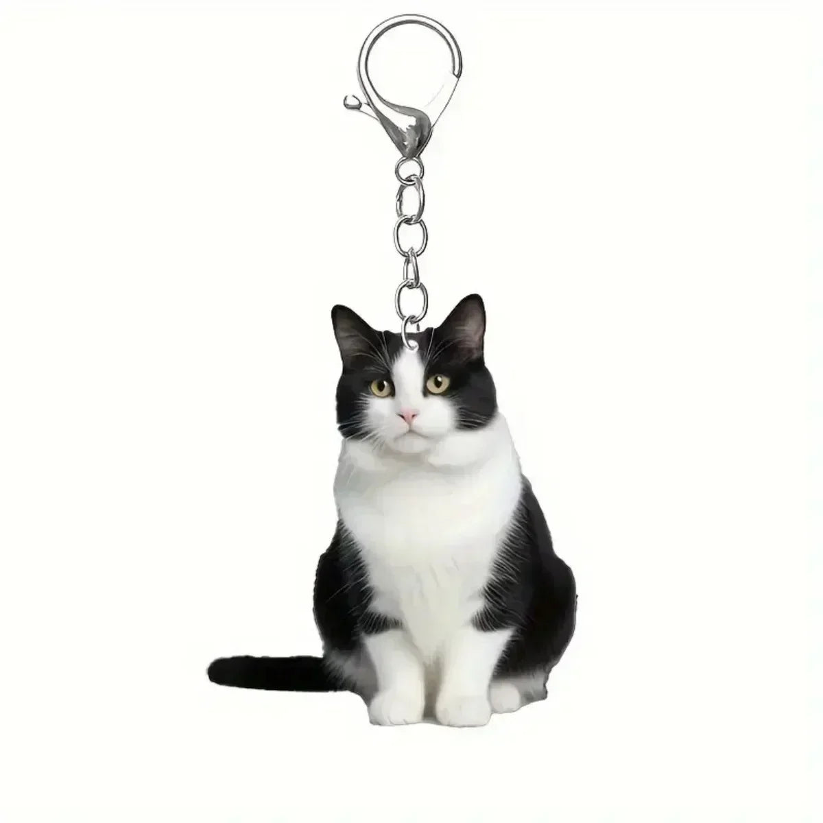 Cute Black White Cat Keychain 2D Acrylic Double-Sided Design Animal Pendant Charm for Backpacks Kids Gifts