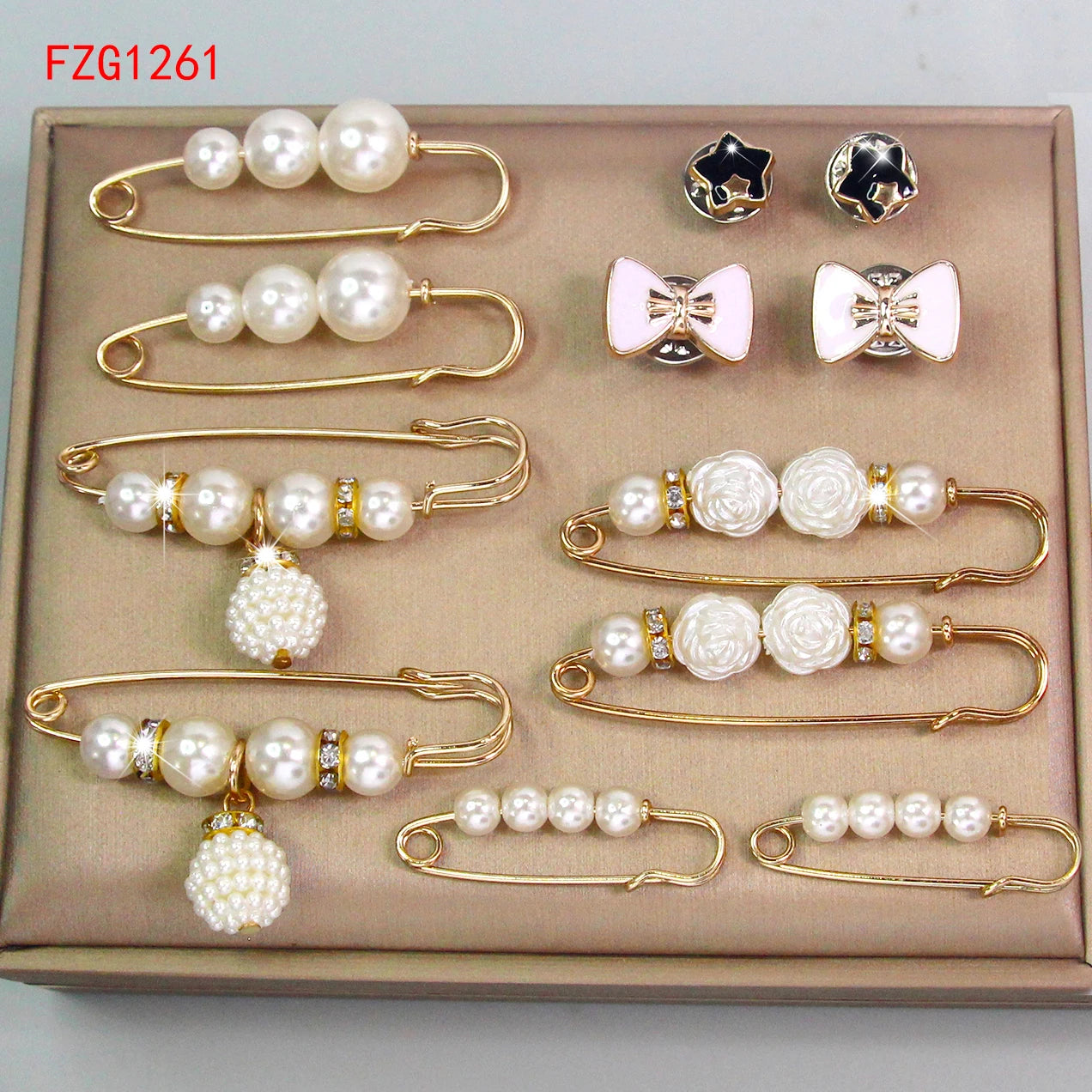 12-piece Set Of Women's Pants To Close The Waist Pin Anti-glare Pearl Buckle Brooch Girls Holiday Jewelry Gifts