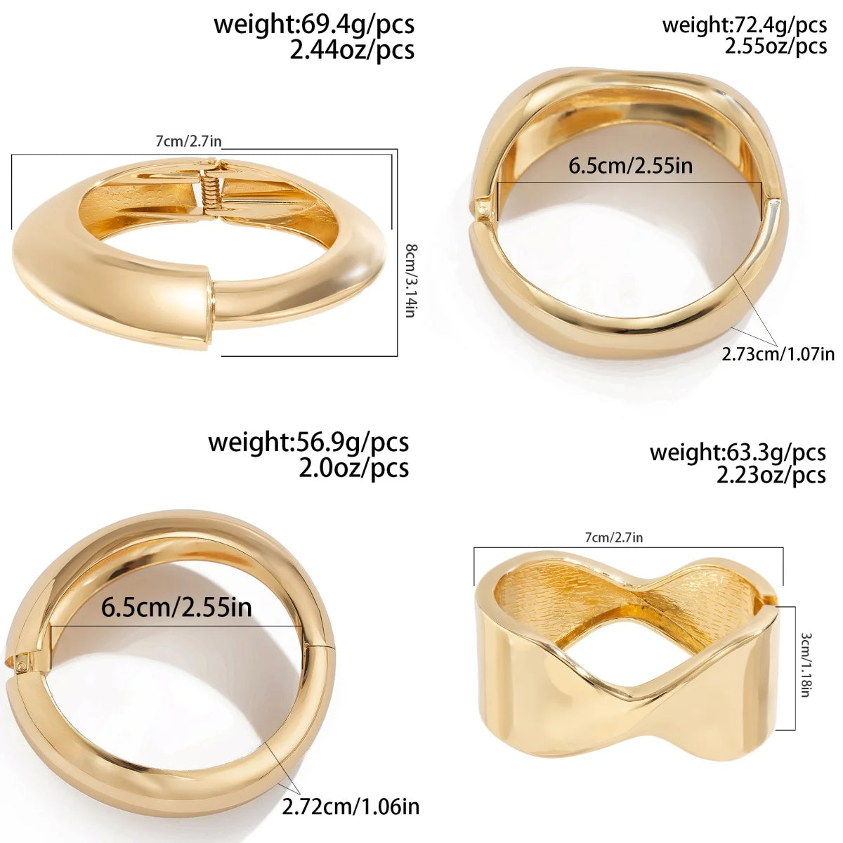 DIEZI 4 Style Punk Irregular Chunky Metal Wide Cuff Bangles Hip Hop Gold Silver Color Geometric Bangles Women Men Bracelet Set