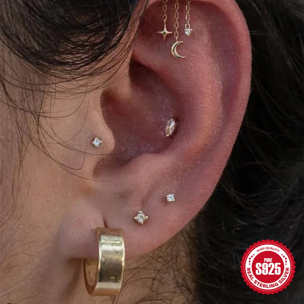BOAKO Star Moon Chain Tassel  925 Sterling Silver Shiny For Woman Piercing Earring Fashion Dainty Luxury Style fine jewelry