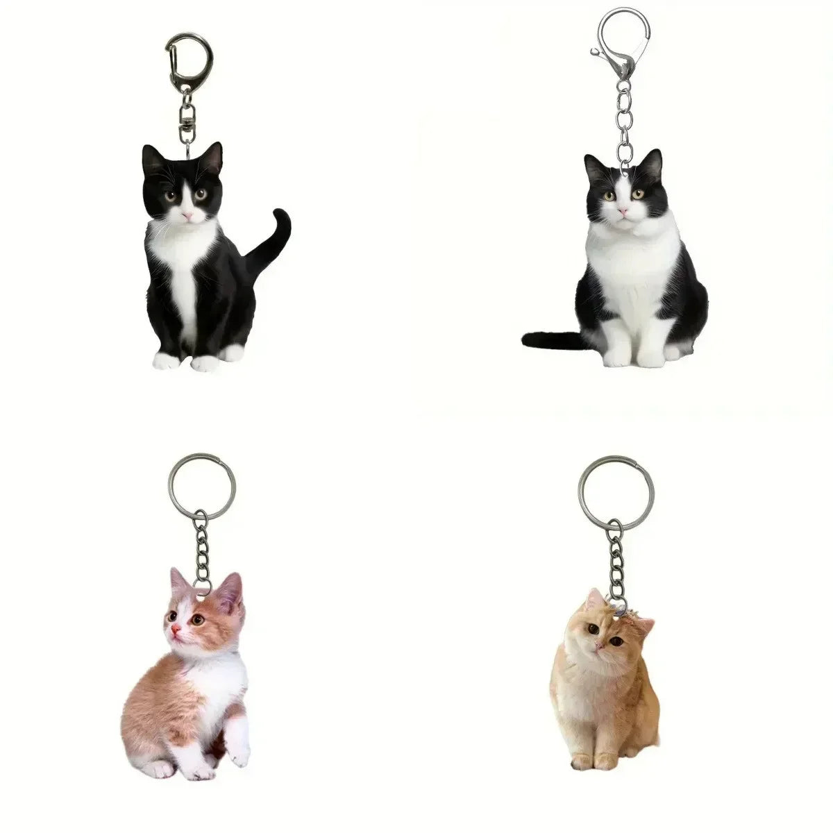 Cute Black White Cat Keychain 2D Acrylic Double-Sided Design Animal Pendant Charm for Backpacks Kids Gifts