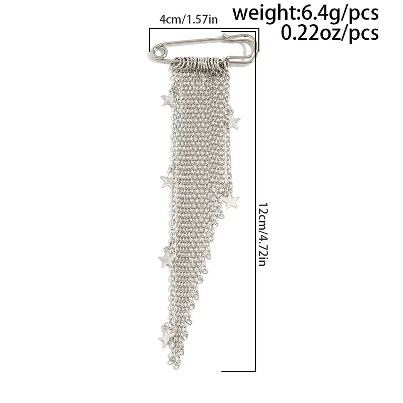 New Exaggerated Metal Chain Pendant Tassel Brooches for Women Man Personality Charm Trousers Shortened Pins Rock Jewelry Gift