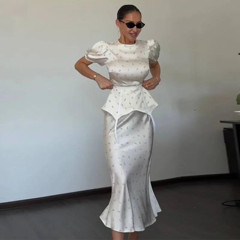 2026 Spring Summer Print Women Dress Sexy 3d Flower Button V-neck Pleated Hip Package Long Sleeve Dresses Party Lady Robe New