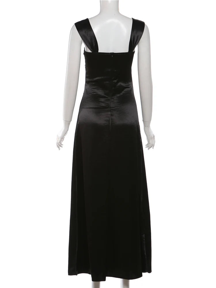 Nibber Elegant Strap Dress Women Low-Neck Patchwork Classic Evening Sexy Stain Valentine's Day Dating Slim Coquette Long Bodycon