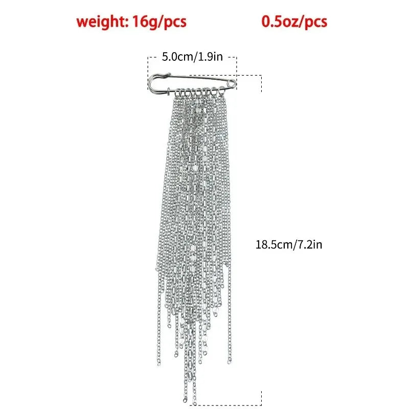 Black Crystal Tassel Brooch Metal Chain Pendant Tassel Brooch for Women Personality Charm Clothes Bag Pins Jewelry Accessories