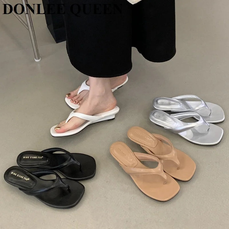 Fashion Brand Wedge Heel Slipper Slides Women Clip Toe Flip Flops Narrow Band Sandals Shoes Casual Female Slipper Sandalia Mujer