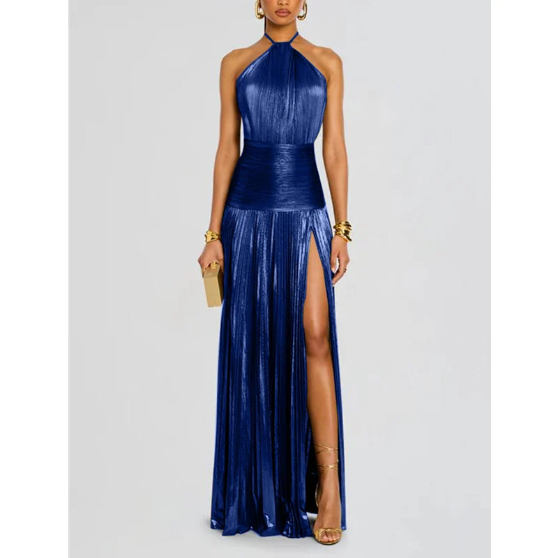 Luxurious Women Corset Party Cocktail Dress Sexy Off Shoulder Halter Folds Slit Guest Celebrity Long Dress Celebrity Prom Gown