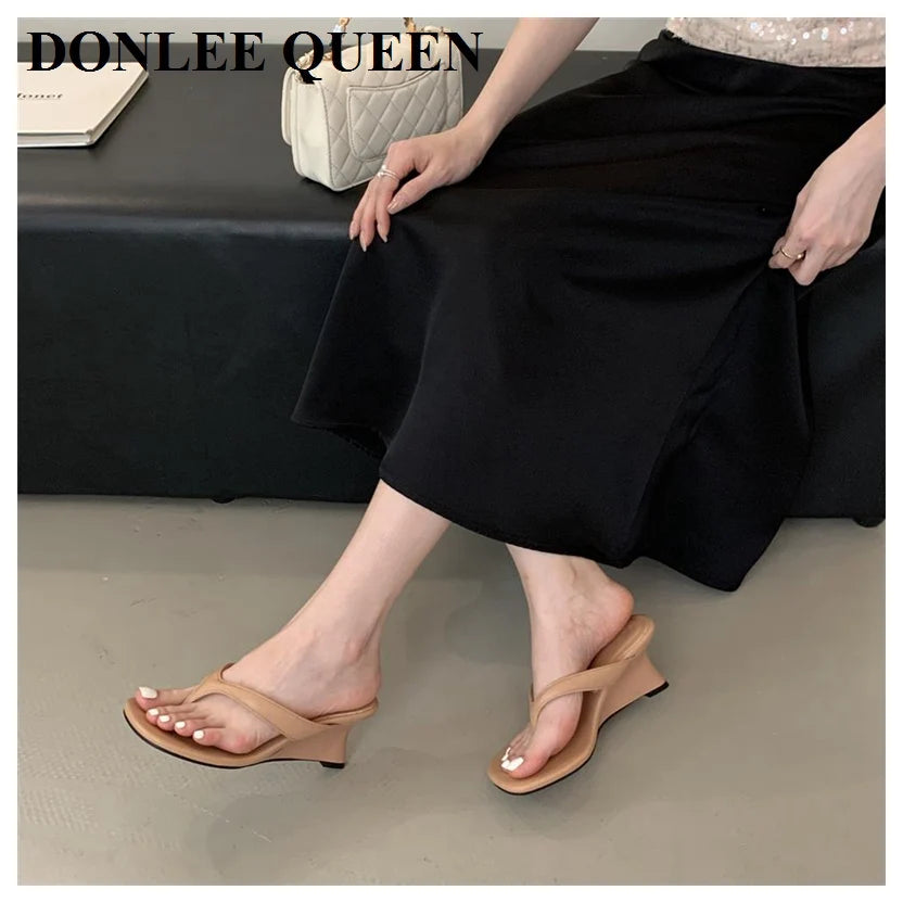 Fashion Brand Wedge Heel Slipper Slides Women Clip Toe Flip Flops Narrow Band Sandals Shoes Casual Female Slipper Sandalia Mujer
