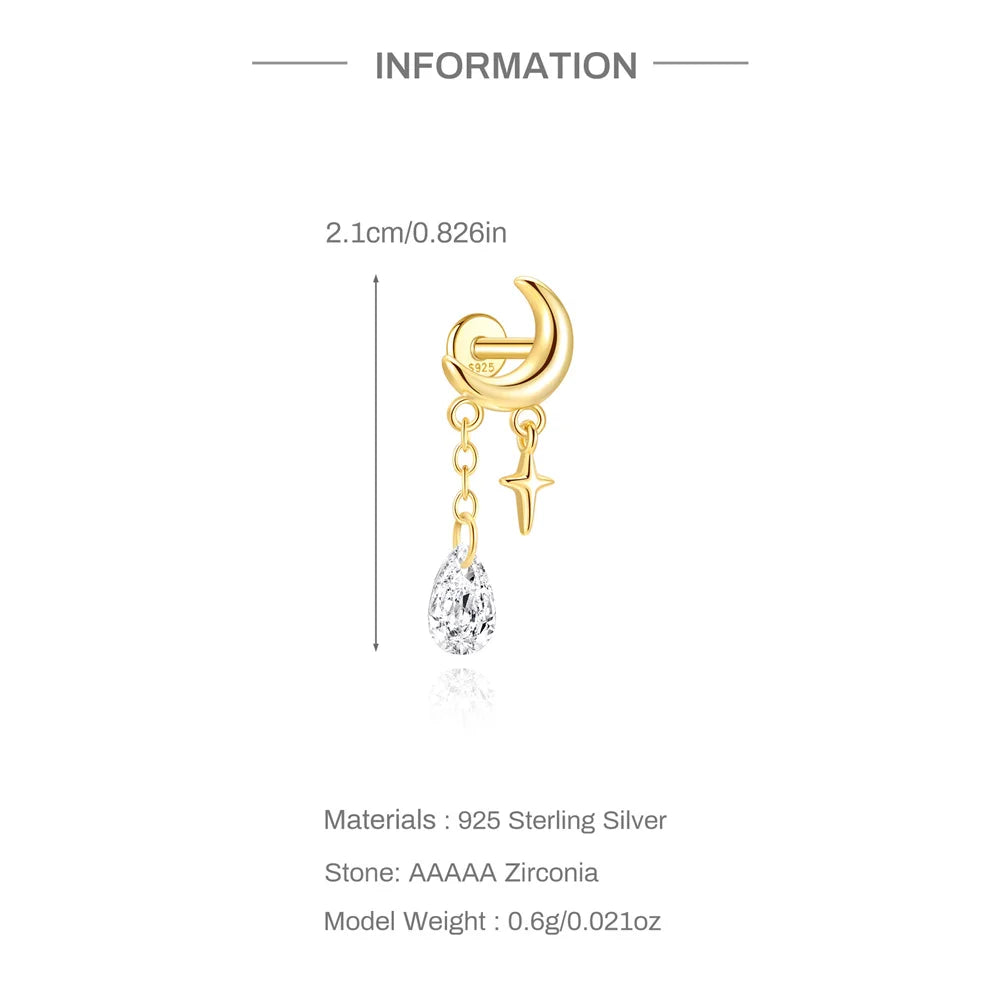 BOAKO Star Moon Chain Tassel  925 Sterling Silver Shiny For Woman Piercing Earring Fashion Dainty Luxury Style fine jewelry