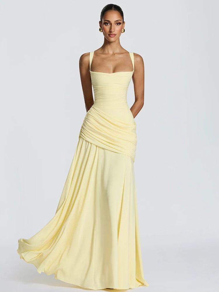 New Spaghetti Strap Sexy Prom Gowns Women's Sexy Backless Maxi Dress for Party Club Elegant Bodycon Ruched Long Dress Female