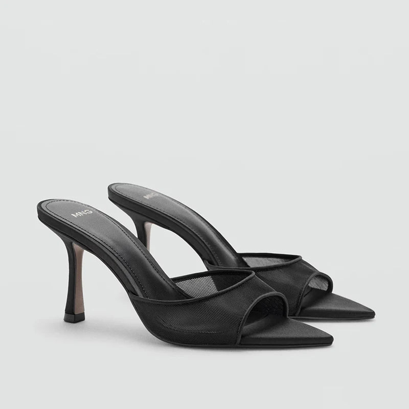 Mango Women's Summer Fashion High Heel Open Toe Sandals Thin Heel Slip-On Slippers Casual Wear Outerwear Simple Style PU Inner