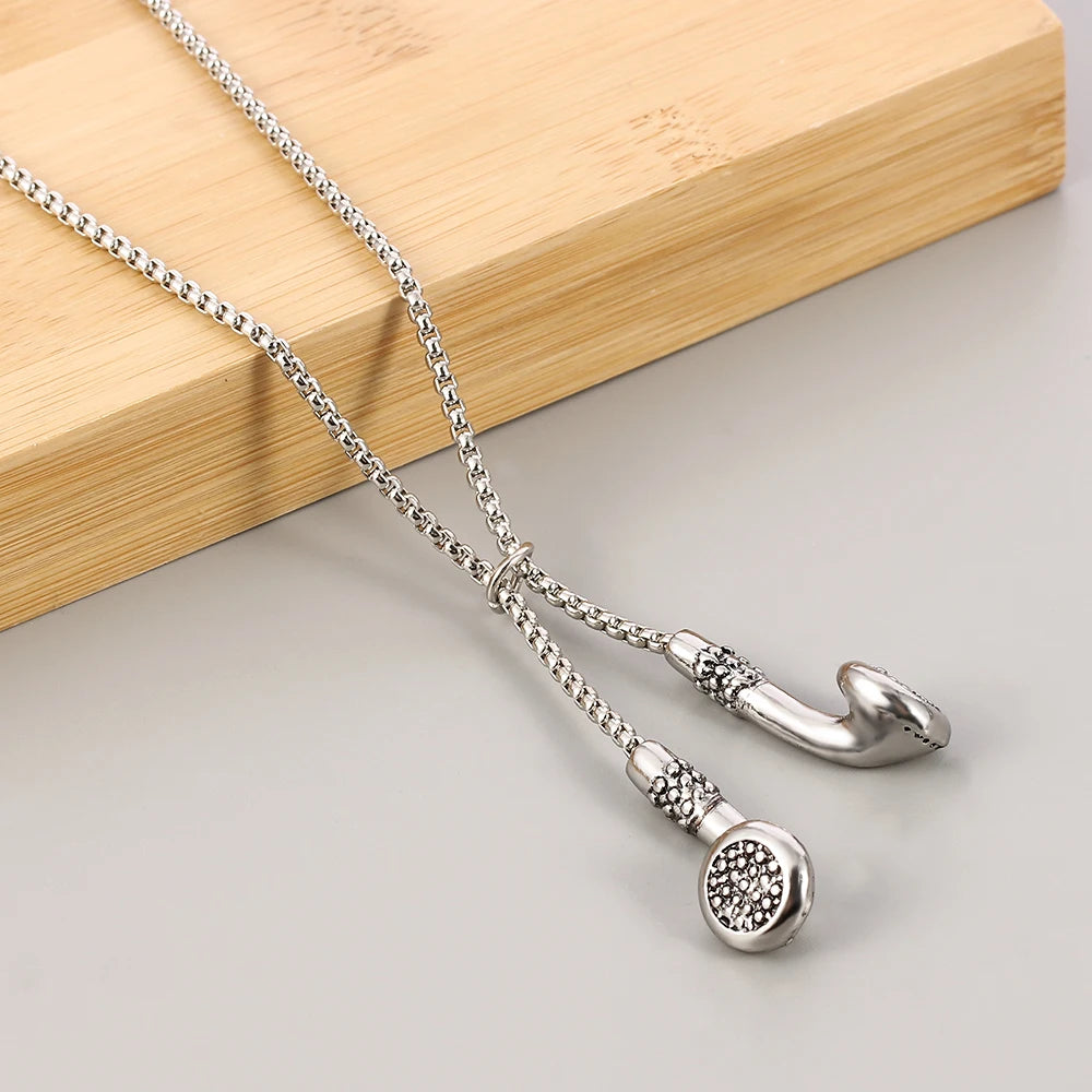 Fashion Necklace Hip-hop Kirsite Music Headphones Earbuds Pendant Metal Men Clothing Accessories Necklace