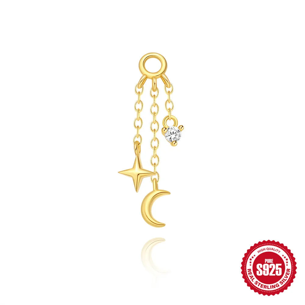 BOAKO Star Moon Chain Tassel  925 Sterling Silver Shiny For Woman Piercing Earring Fashion Dainty Luxury Style fine jewelry