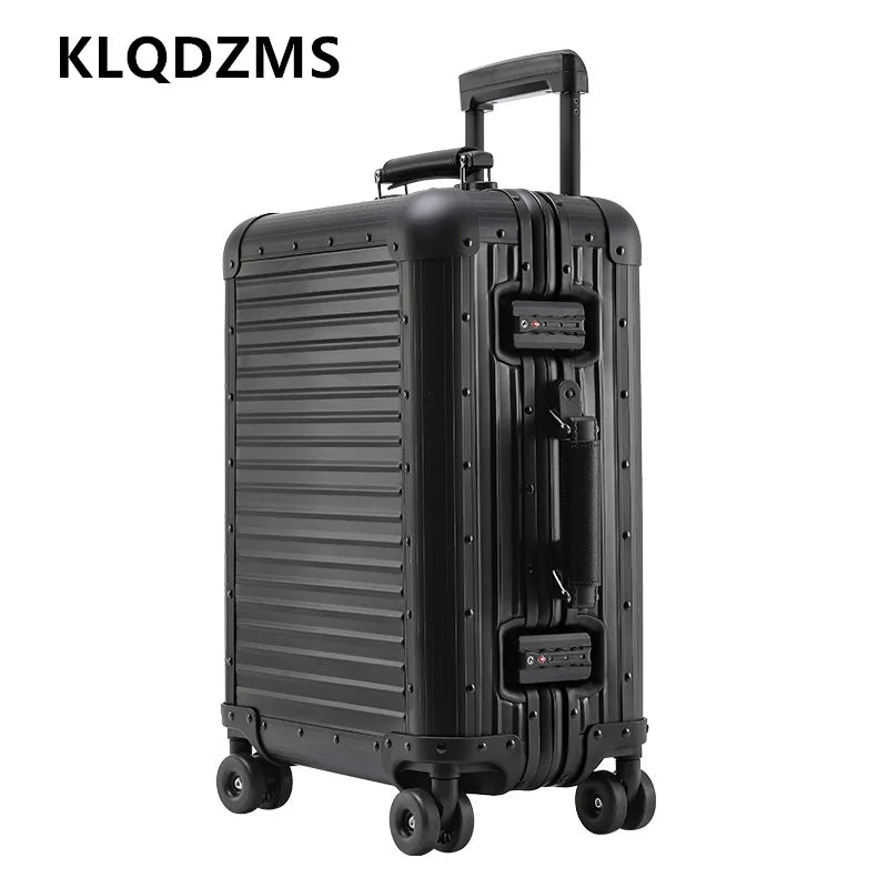 KLQDZMS Luggage Travel Bag Full Aluminum Magnesium Alloy Boarding Box Business Trolley Case 20"24 Inch Men's Rolling Suitcase