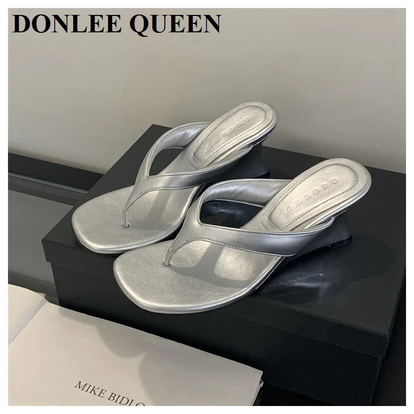 Fashion Brand Wedge Heel Slipper Slides Women Clip Toe Flip Flops Narrow Band Sandals Shoes Casual Female Slipper Sandalia Mujer