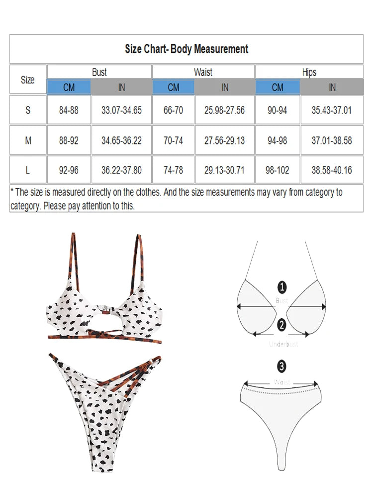 ZAFUL Bikini Swimwear Animal Print Cut Out Strappy High Waist Strapless Sexy Bikini Set Pure Color Women Swimsuit Bathing Suit