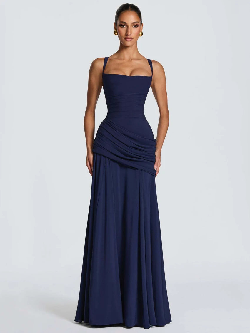New Spaghetti Strap Sexy Prom Gowns Women's Sexy Backless Maxi Dress for Party Club Elegant Bodycon Ruched Long Dress Female