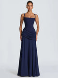 New Spaghetti Strap Sexy Prom Gowns Women's Sexy Backless Maxi Dress for Party Club Elegant Bodycon Ruched Long Dress Female
