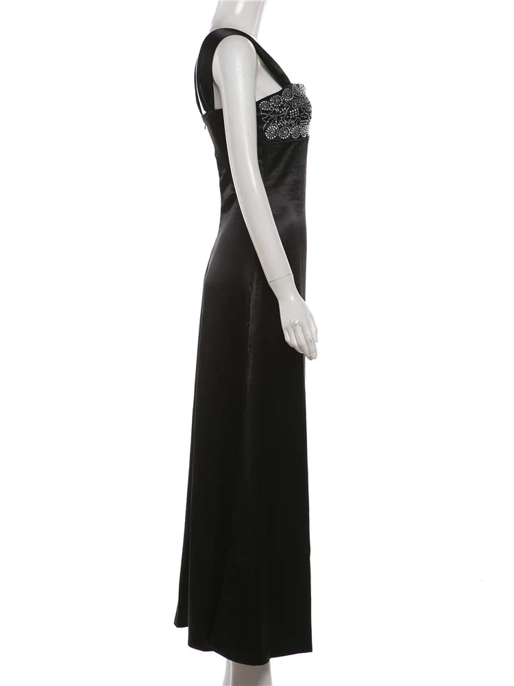 Nibber Elegant Strap Dress Women Low-Neck Patchwork Classic Evening Sexy Stain Valentine's Day Dating Slim Coquette Long Bodycon