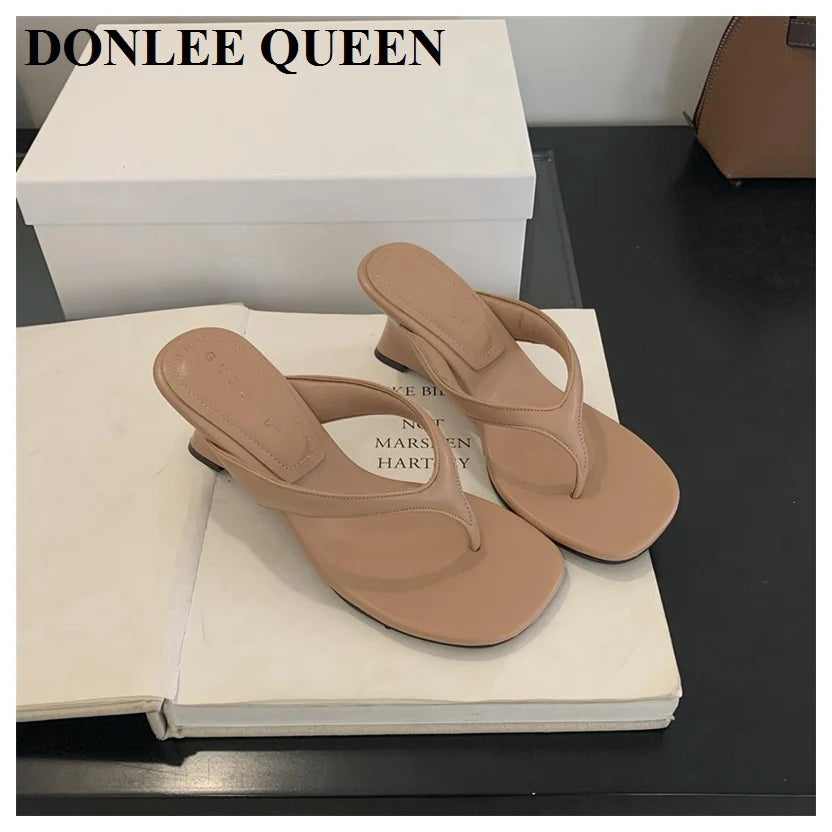 Fashion Brand Wedge Heel Slipper Slides Women Clip Toe Flip Flops Narrow Band Sandals Shoes Casual Female Slipper Sandalia Mujer