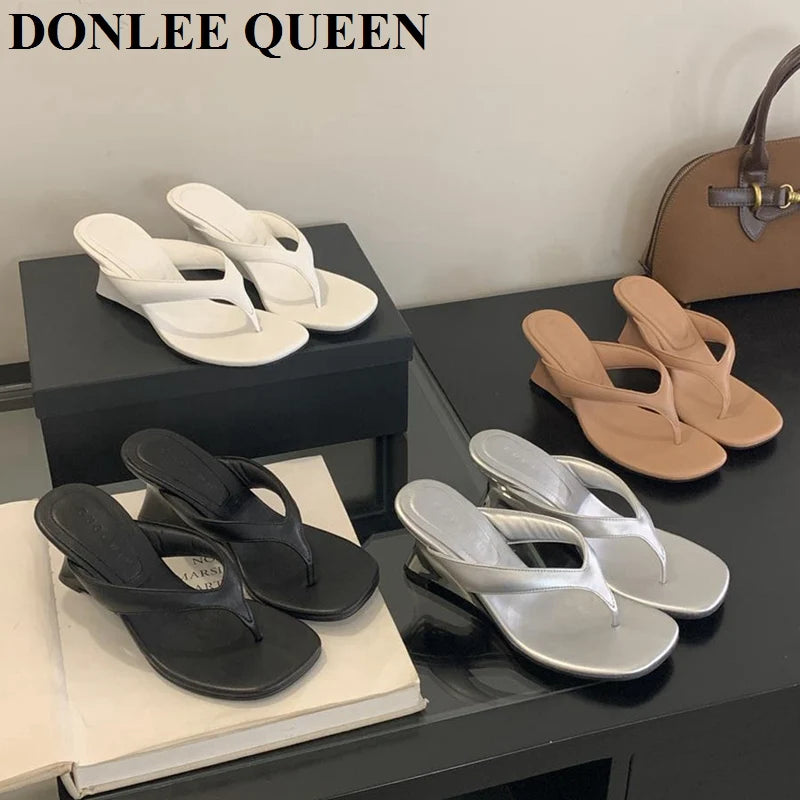 Fashion Brand Wedge Heel Slipper Slides Women Clip Toe Flip Flops Narrow Band Sandals Shoes Casual Female Slipper Sandalia Mujer