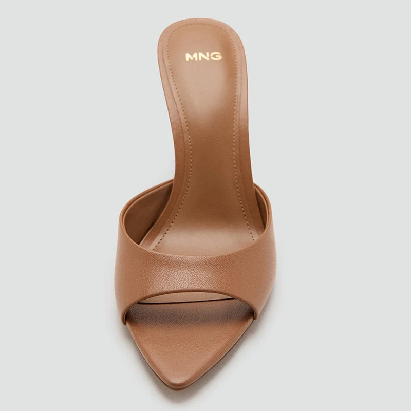 Mango Women's Summer Fashion High Heel Open Toe Sandals Thin Heel Slip-On Slippers Casual Wear Outerwear Simple Style PU Inner