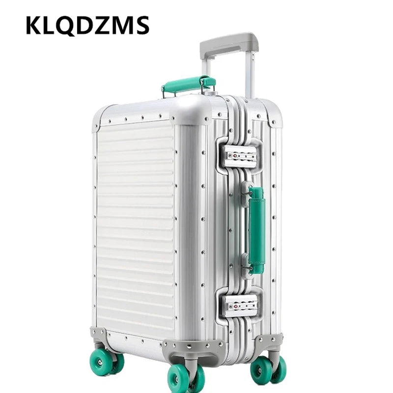 KLQDZMS Luggage Travel Bag Full Aluminum Magnesium Alloy Boarding Box Business Trolley Case 20"24 Inch Men's Rolling Suitcase