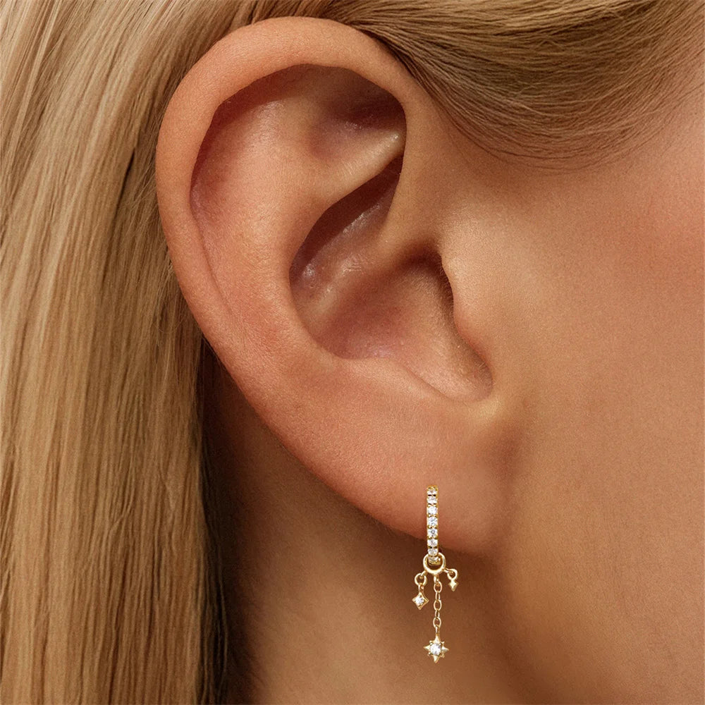 BOAKO Star Moon Chain Tassel  925 Sterling Silver Shiny For Woman Piercing Earring Fashion Dainty Luxury Style fine jewelry
