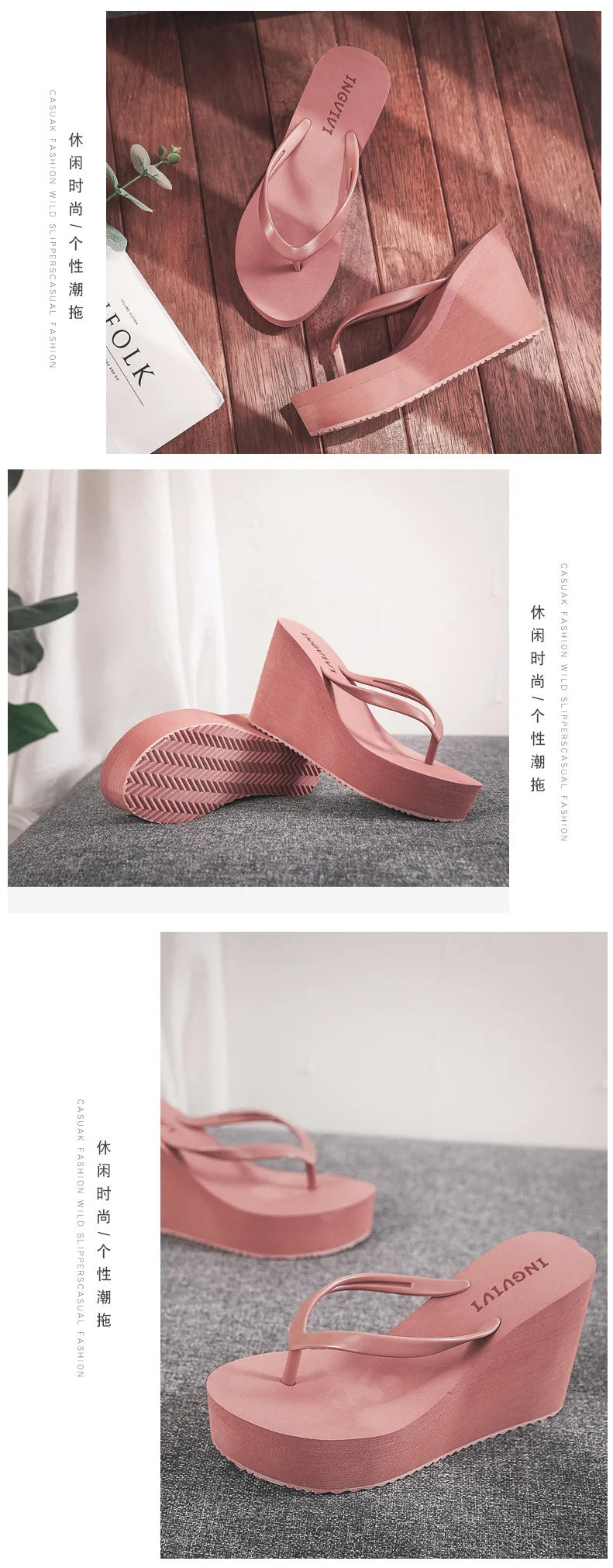 EOFK New Women Flip Flops Wedges Comfort Summer Platform Slippers Outdoor Concise Beach High Heel 9cm Casual Slides