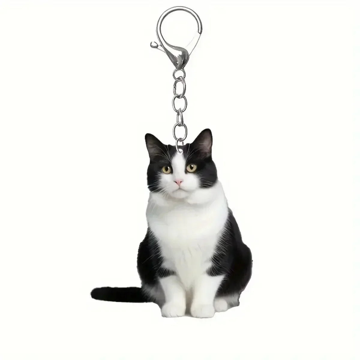 Cute Black White Cat Keychain 2D Acrylic Double-Sided Design Animal Pendant Charm for Backpacks Kids Gifts