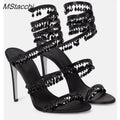 Crystal Wrap Sandals Women Summer 2026 Wedding Shoes High Heel Party Shoes Ankle Strappy Sandals Designer Stiletto Heel Shoes