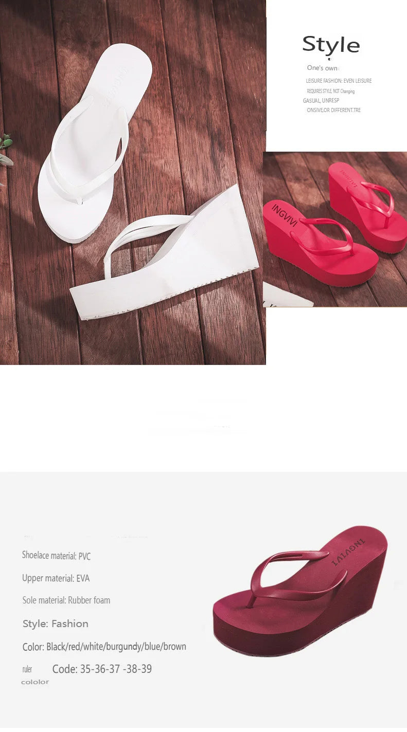 EOFK New Women Flip Flops Wedges Comfort Summer Platform Slippers Outdoor Concise Beach High Heel 9cm Casual Slides