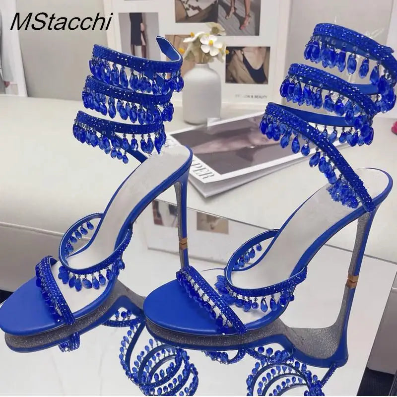 Crystal Wrap Sandals Women Summer 2026 Wedding Shoes High Heel Party Shoes Ankle Strappy Sandals Designer Stiletto Heel Shoes