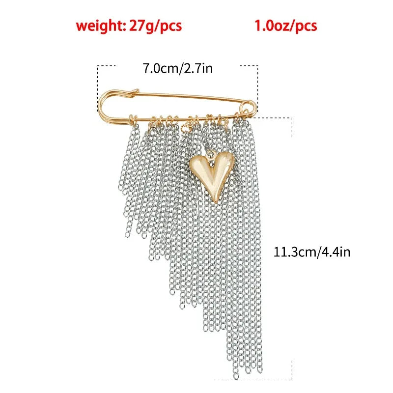 Black Crystal Tassel Brooch Metal Chain Pendant Tassel Brooch for Women Personality Charm Clothes Bag Pins Jewelry Accessories
