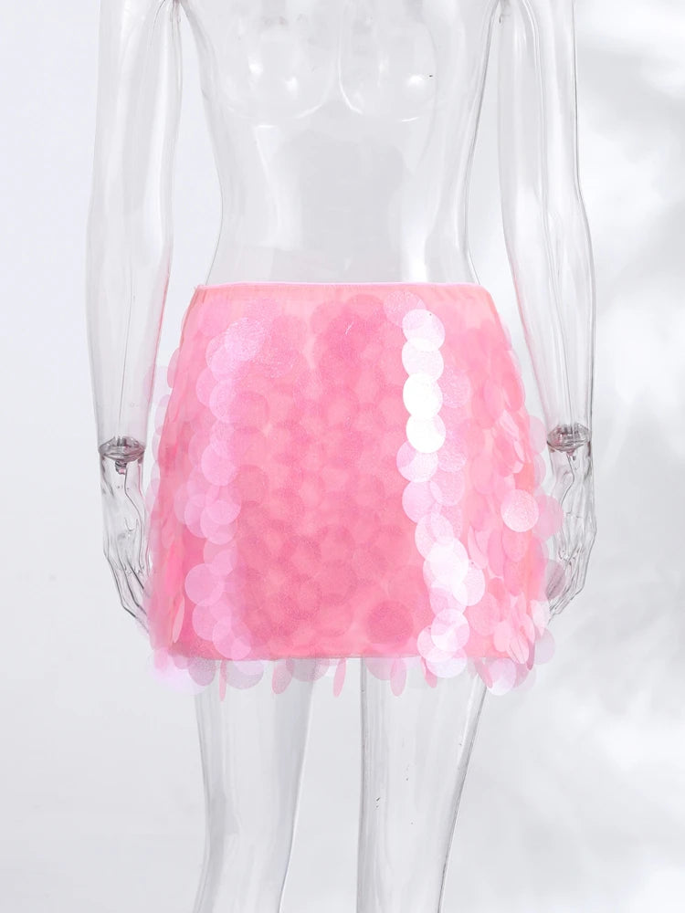 Mini Sequin Skirt Women's Skirts Iridescent Oversized Disc Sequins High-Waisted Fit Beach Vacation Outfit Woman Clothes