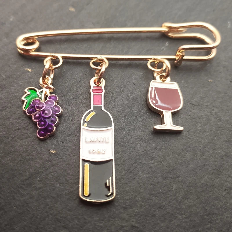 Fashion and popular wine time wine glass enamel pin brooch bag clothes lapel pin badge cartoon jewelry gift for lover's friend