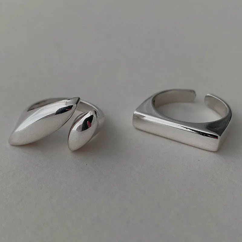 XINYI Silver colour Ring For Women Flat Simple Finger Open Vintage Handmade Ring Allergy For Party Birthday Gift