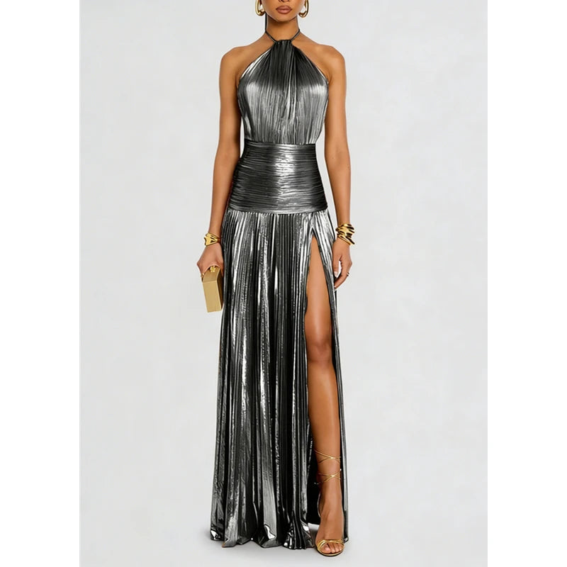 Luxurious Women Corset Party Cocktail Dress Sexy Off Shoulder Halter Folds Slit Guest Celebrity Long Dress Celebrity Prom Gown