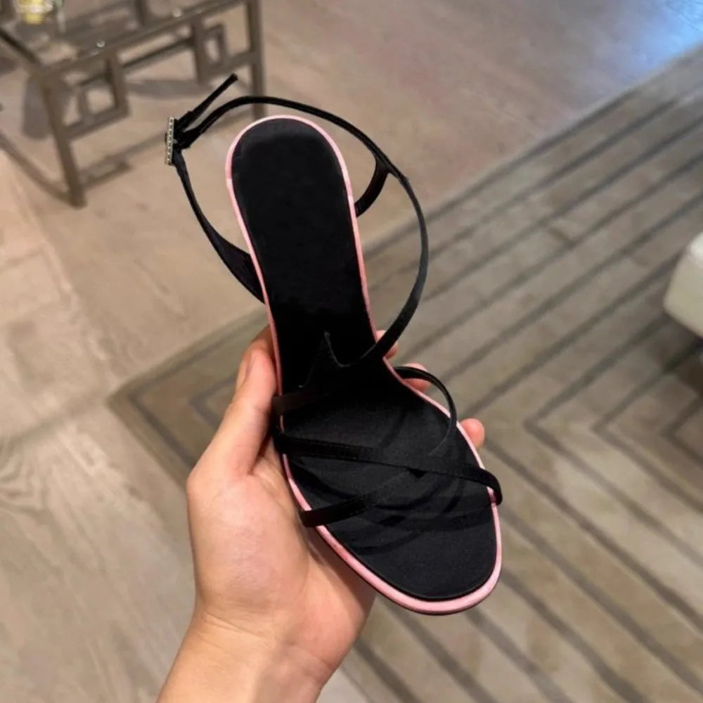 Satin Color Block Stiletto High Heels with One Belt 2026 New Summer Temperament Versatile Sandals