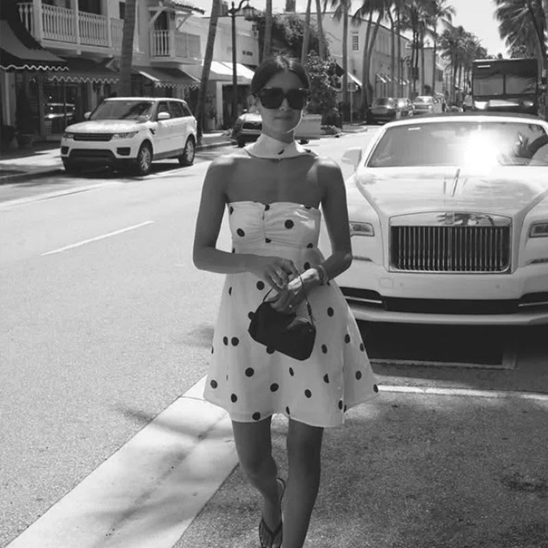 Elegant White Polka Dot Short Dress Sexy Slip Sleeveless Backless Silk Mini Dresses Evening Party Cute Birthday New Summer 2026