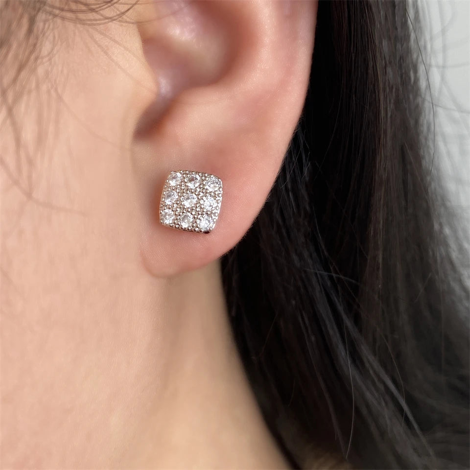 ZAKOL Simple Square-shaped Stud Earrings for Women Inlaid Shiny CZ Versatile Ear Piercing Accessories Fashion Jewelry Gift