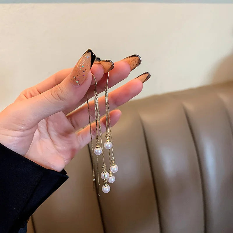 Gold Plating Wave Long Fringe Square Geometric Ear Lines for Women Flowers Butterfly Water Drop Star Temperament Dangle Earrings