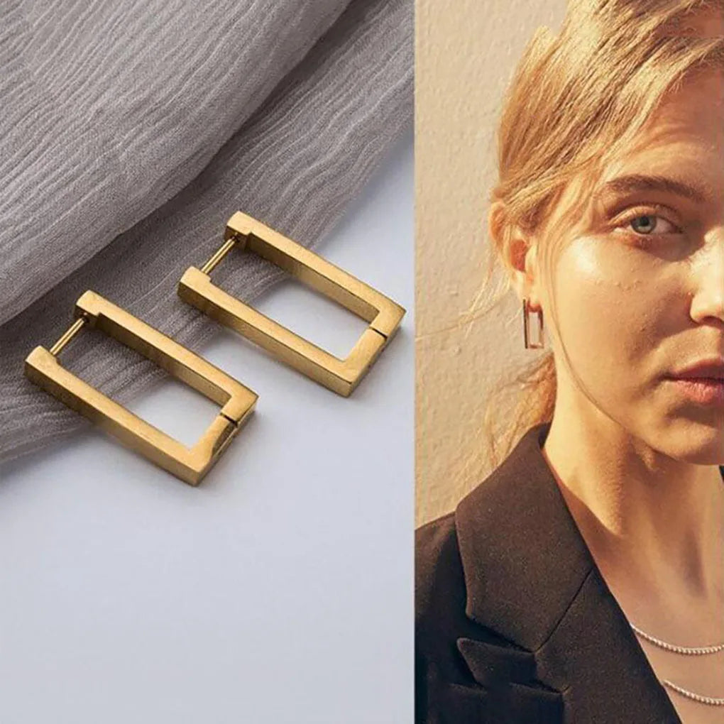 Kshmir Stainless Steel Geometric Earrings Rectangular metal Hoop earrings for Women 2023 New trendy jewelry Gift