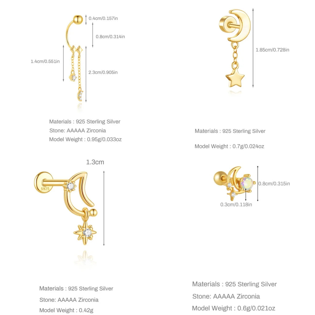 BOAKO Star Moon Chain Tassel  925 Sterling Silver Shiny For Woman Piercing Earring Fashion Dainty Luxury Style fine jewelry