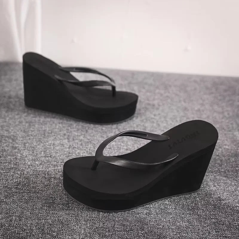 EOFK New Women Flip Flops Wedges Comfort Summer Platform Slippers Outdoor Concise Beach High Heel 9cm Casual Slides