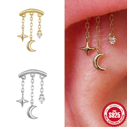 BOAKO Star Moon Chain Tassel  925 Sterling Silver Shiny For Woman Piercing Earring Fashion Dainty Luxury Style fine jewelry