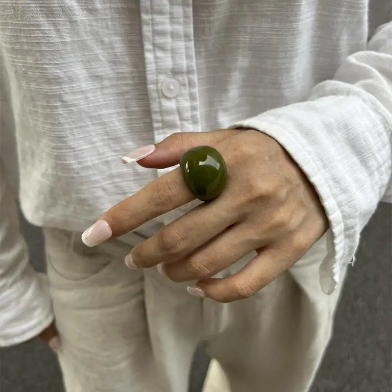 Ins Style Vintage Irregular Transparent Colored Resin Ring New Trend Boho Geometric Finger Rings Aesthetic Jewelry Accessories