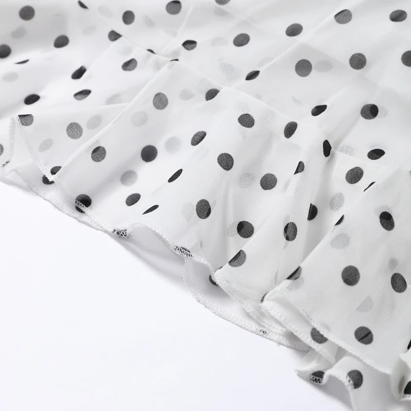 Women Dress Polka Dot Chiffon Maxi Skirt High Waist Ruffle Hem Flared Skirt Elegant Casual Beach Vacation Streetwear For Ladies