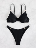 Sexy Pearl Thong Bikini 2025 Women Black Push Up Underwire Micro Swimsuit Brazilian Beach Bathing Suit 2 Piece Swimwear Biquini